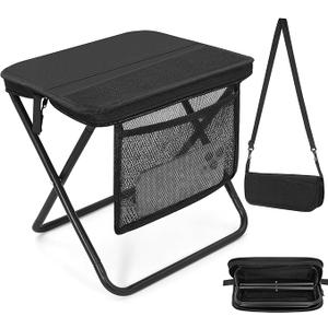 Portable Folding Camp Stool with Side Pocket, Lightweight Foldable Camping Stool for Adults, Backpacking Travel Fishing Stool Mini Chair, Compact Folding Seat with Storage Bag