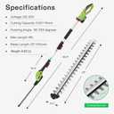 VIVOSUN 20" Cordless Pole Hedge Trimmer, 20V Electric Bush Trimmer with 20 Dual-Action Laser Blade, Adjustable Cutting Head, 0.55" Cutting Capacity, 2.0AH Battery and Fast Charger Included