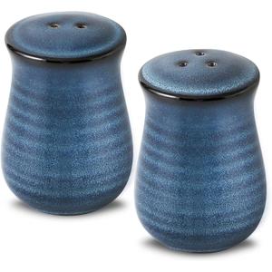 Farmhouse Ceramic Salt and Pepper Shakers Set, Tikooere Blue Vintage Rustic Salt Shakers of 2 for Kitchen and Restaurant Decor, Porcelain Spice Shaker for Compact Cooking,Travel,BBQ
