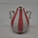 Ceramic Vase with Two Handles, Modern Boho Rustic Farmhouse Aesthetic Decorative Flower Vase for Home Decor, Living Room, Bookshelf, Office, Table Centerpiece, 7.67 Inch (Red White)