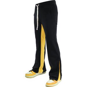 SCREENSHOT Track Pants 3202 Mens Streetwear Premium Stacked Flare Fit Urban Track Pants Workout Athletic Bottoms (Large, S41702-black/Yellow)