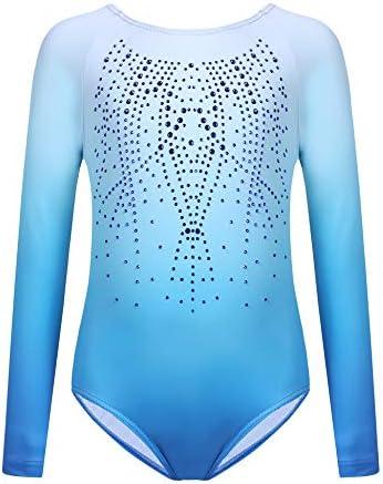 Zaclotre Kid Girls Gymnastic Leotard Long Sleeve Color Gradient Sparkly Ballet Dance One Piece Outfit.130