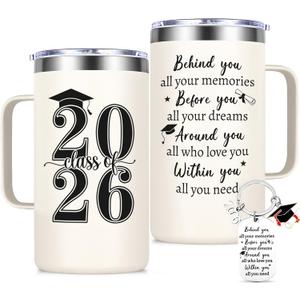 Lifecapido Graduation Gifts for Her 2026, Class of 2026 Insulated Mug with Keychain, Lid & Straw, High School College Masters Degree Graduation Gifts for Women Daugher Friends(20oz Cream)