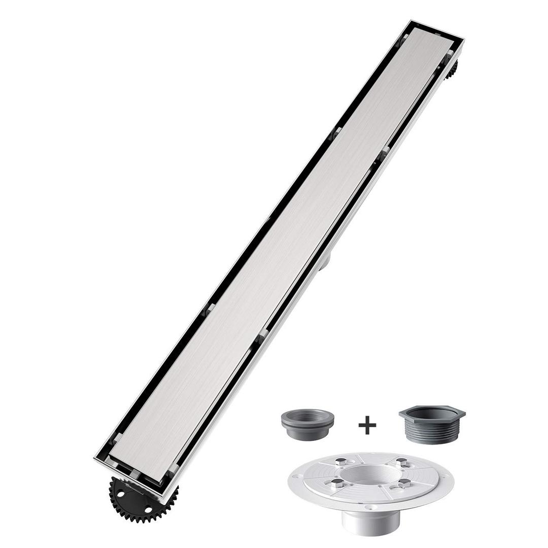USHOWER 48-Inch Long Linear Shower Drain with Reversible 2-in-1 Tile Insert Cover, SUS304 Stainless Steel, Includes Flange Base & Hair Strainer, Brushed Nickel, Missing Hardware