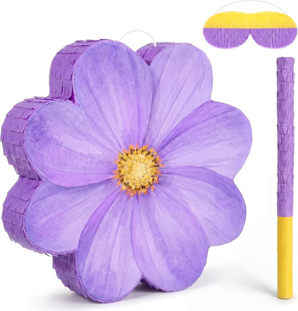 Aoriher Daisy Flower Piata Set with Blindfold and Bat Purple Flower Piata Daisy Party Game for Birthday Baby Shower Gender Reveal Wedding Floral Mother's Day Princess Party Supplies Decorations