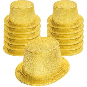 Hillban 12 Pack Gold Hats Glitter Sequin Party Top Hats Bulk Disco Costume Accessories for Magician Birthday Celebration Magic Masquerades Cosplay Party Supplies