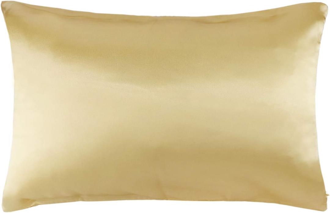 Nature Silk Pillowcase 14x20 Inches Champagne Double Side 19 Momme Thick Silk Pillowcase for Hair and Skin 36x51CM 100% Mulberry Silk Bed Pillow Cover Toddler Size, Golden, 1 Piece