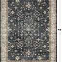 Black Boho Washable Entry Rug, 3x4 Rugs for Entryway Kitchen Bathroom Door Mat Indoor Entrance, Non Slip Rubber Backing, Stain & Fade Resistant, Ashen Charcoal Floral Design