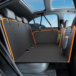 Chilino Back Seat Extender for Dogs - Large Space, Waterproof Dog Car Seat Cover for Back Seat with Hard Bottom Holds 420lbs, 600D Heavy-Duty Upgraded Material Dog Hammock for Car（Black)
