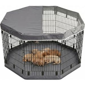PJYuCien Dog Playpen with Top Cover and Bottom Pad - Metal Foldable Exercise Pen, 8 Panels 36" H x 24" W Indoor Outdoor Pet Fence Puppy Crate Kennel, Gray