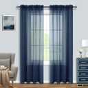 Pitalk Navy Blue Curtains 84 Inch Length for Living Room 2 Panels Set Rod Pocket Window Coastal Beach Dark Blue Sheer Curtains for Bedroom 52x84 Inches Long