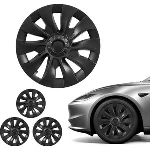 VEVOR Hubcaps Wheel Covers for 2017-2023 Tesla Model 3, 18 Inch Set of 4 Wheel Rim Cover Hubcaps OEM Style Replacement, R18 Size Snap On Car Hub Caps, Premium 10-Spoke ABS Tire Rim Caps, Matte Black