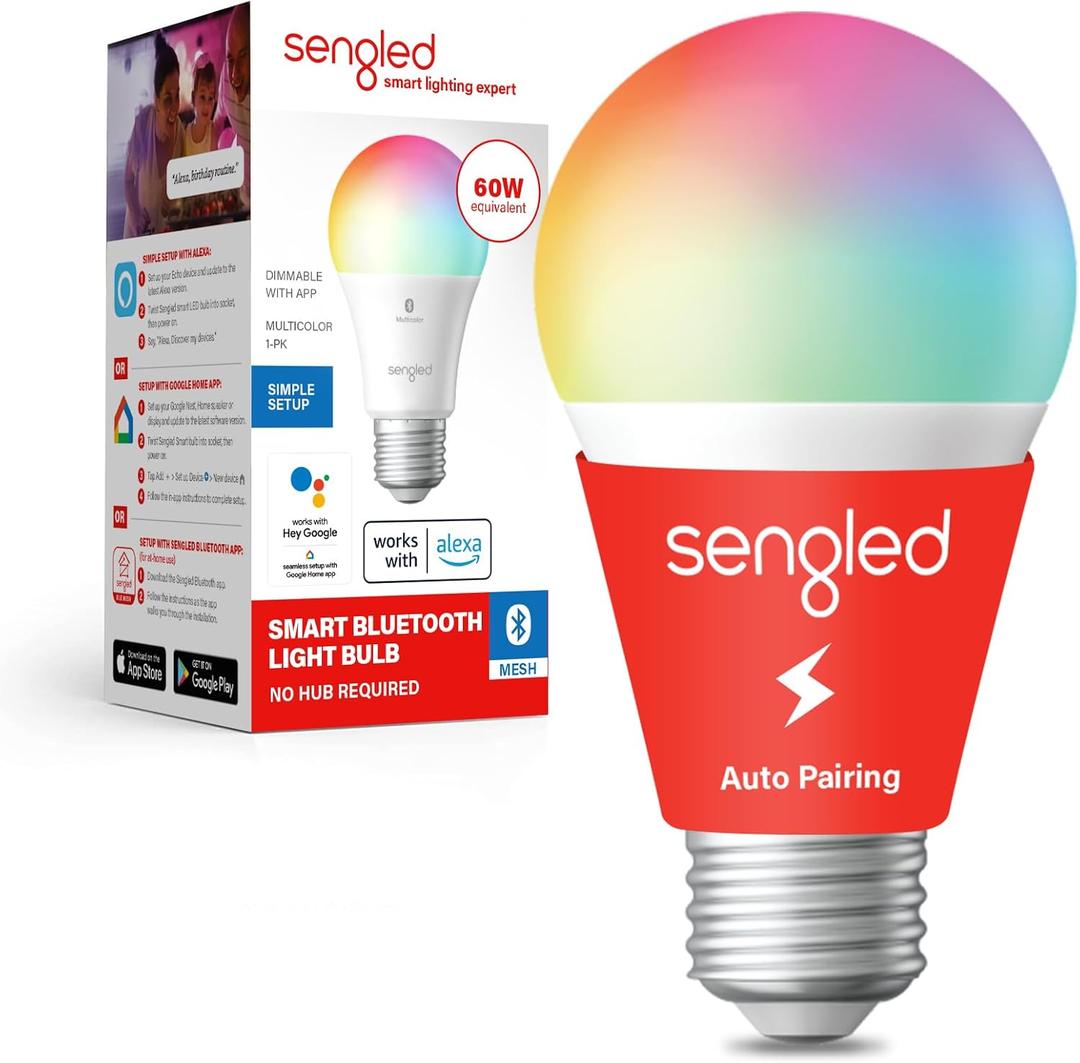 Sengled Smart Light Bulbs, Color Changing Alexa/Bluetooth Mesh, Dimmable LED Bulb A19 E26 Multicolor, High CRI, High Brightness, 8.7W 800LM, 1Pack (Full Color (16 Millions))