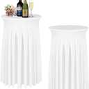 Cocktail Table Covers - 2 Pack 32"x 43" White Cocktail Table Tablecloth with Natural Wavy Round Skirt for Bar Wedding Party Banquet