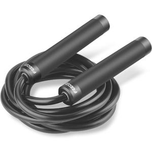 FEECCO Weighted Jump Rope - Heavy PVC Ropes with Metal Handles and Ball Bearings (1LB - 9mm Rope, Black)