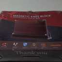 ENOKING Magnetic Knife Block 12.2 x 9.3", Double Sided Magnetic Knife Holde with Knife Sharpener, Acacia Wood Magnetic Knife Stand with Acrylic Shield for Kitchen Countertop