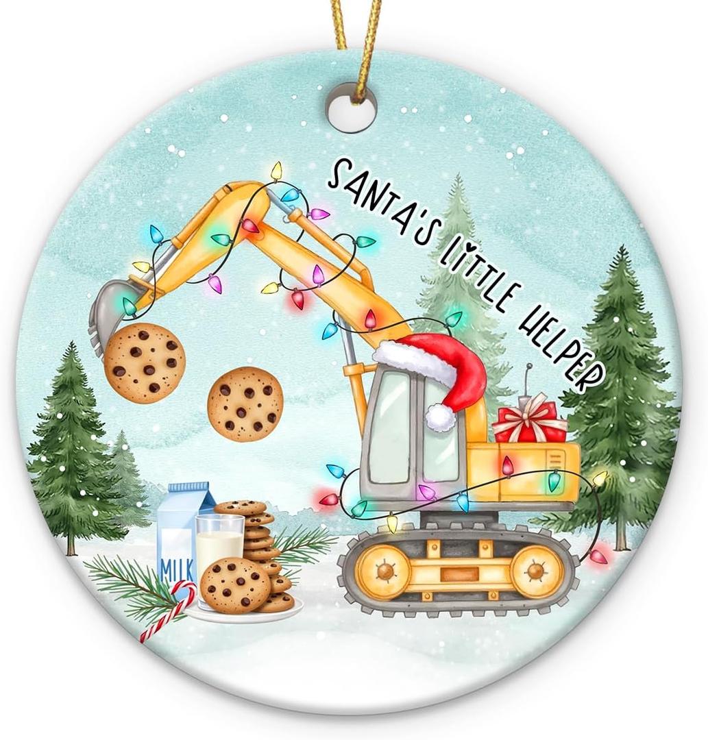 2 x Excavator Christmas Ornament 2025, Heavy Equipment Gifts for Construction Workers, Ceramic Ornament for Christmas Decorations, Unique Excavator Gifts for Men Boys Girls