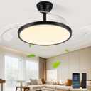 48" Retractable Ceiling Fan with Lights, Slim Fandelier Ceiling Fans with Lights and Remote, Dimmable 6 Speed Silent Modern Ceiling Fan with Light for Bedroom Living Room Kitchen-Black