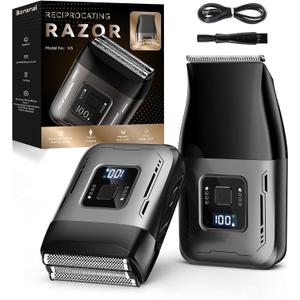 Cordless Foil Shaver for Men: Dual Replacement Heads (Foil + Trimmer), High-Speed 6000RPM,USB-C Rechargeable, IPX6 Waterproof Battery Display & Travel-Friendly/Home Use