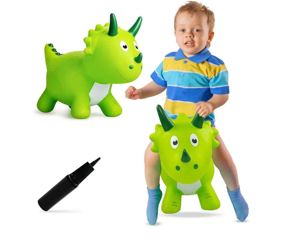 Dinosaur Bouncy Animal for Toddlers 3+, Ride On Dinosaur Hopper Toys for 3+ Year Old Girl Boy Kid First Birthday Gift, Outdoor Indoor Triceratops Hopping Horse Bouncer (Pump Included)