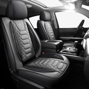 FREESOO Tundra Seat Covers 2014-2021 Full Set, Fit for Toyota Tundra Crewmax Cab, Custom Truck Seat Covers with Waterproof Faux Leather BlackGrey
