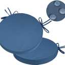 GUEGLSA Indoor Outdoor Round Chair Cushions 15 inch, Waterproof Bistro Seat Cushion with Ties Non Slip Circle Stool Chair Pads Set of 2Blue