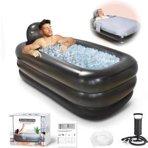 Inflatable Bathtub with Pump and Bath Pillow Headrest, Outdoor & Indoor Freestanding Foldable Spa Tub Portable Family SPA Bath Tub, Ideal for Hot Bath ice Bath (Dark Grey)