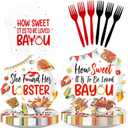 96 Pcs Crawfish Boil Engagement Party Decoration, Serves 24 | How Sweet It is to be Loved Bayou Plates Lobster Crawfish Bridal Shower Decorations for Summer Wedding Party Supplies