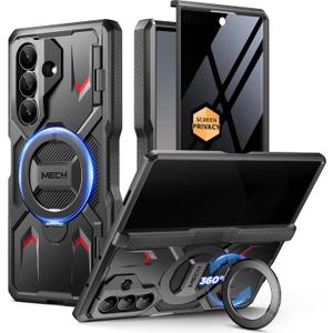 TONGATE 360 Spin Magnetic Stand for Z Fold 7 Case with Privacy Screen Protector, [Compatible with Magsafe] [Anti Spy] [360 Ring Holder]Full-Body Shockproof Case for Samsung Galaxy Z Fold 7, TiBlack