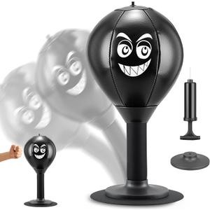 Desktop Punching Bag, Small Relaxing Punch Rage Bag Stress Relief with Upgraded Strong Suction Cup & All-Around Foam Protect Spring, Portable Tabletop Boxing Ball for Adult Youth Office Friends Home (white)