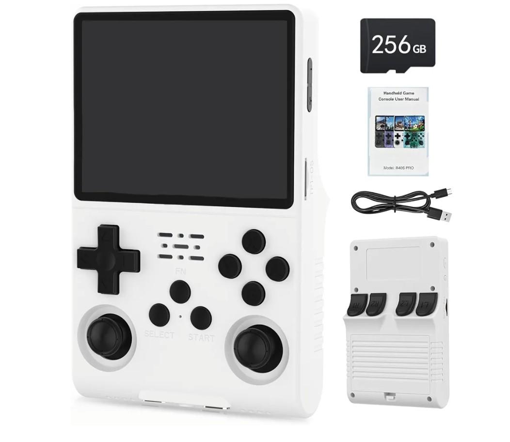 R40S Pro Handheld Game Console, Over 30,000 Pre Installed Games, More Than 20 Retro Emulator Systems, 3.5 inch IPS Full View HD Screen，256GB