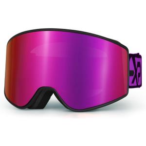 EXP VISION Ski/Snowboard Goggles Parent-child Snow Goggles Over Glasses for Men, Women Youth Kids (Adult Ski Goggles-burgundy)