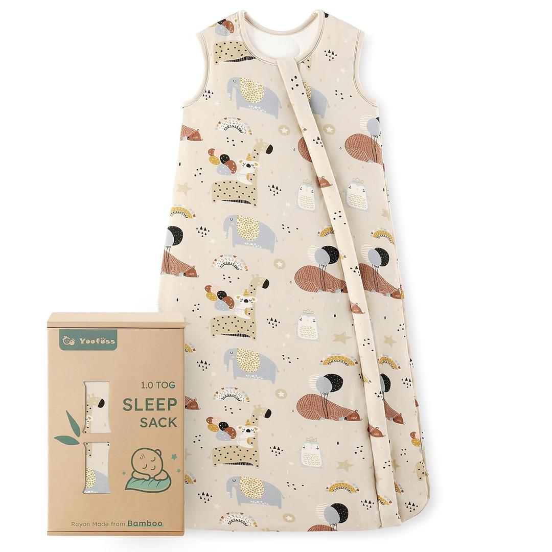 Yoofoss Rayon Made from Bamboo Baby Sleep Sack 6-12 Months TOG 1.0 Baby Wearable Blanket, Super Soft Infant Toddler Sleeping Sack 2-Way Zipper, Animals & Balloons