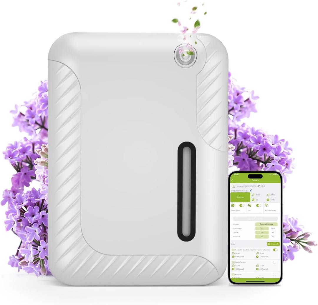 Smart Essential Oil Diffuser for Large Spaces, 250mL Capacity Covering 2300 sq.ft, Programmable Timer, for Home Office Commercial Aromatherapy, White