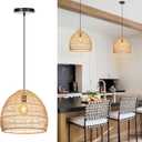11.8" Small Boho Rattan Chandelier Light Fixture, Hand Woven Pendant Lights Kitchen Island Wicker Farmhouse Rustic Hanging Lamp for Dining Room, Bedroom, Living Room, Entryway, Foyer