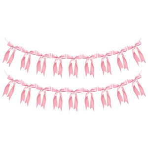 2pcs Bow Garland Banner Ribbon Bow Party Decorations for Baby Shower Decor Tying The Knot Girls Bow Coquette Birthday Party Decoration (Pink