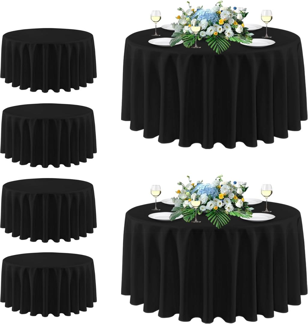 sancua Black Round Tablecloth 108 Inch Diameter, 6 Pack - Circle Polyester Fabric Table Cloth for Wedding Party Reception Banquet Birthday, Washable Formal Table Cover (Fit 42-96 Inch Tables)