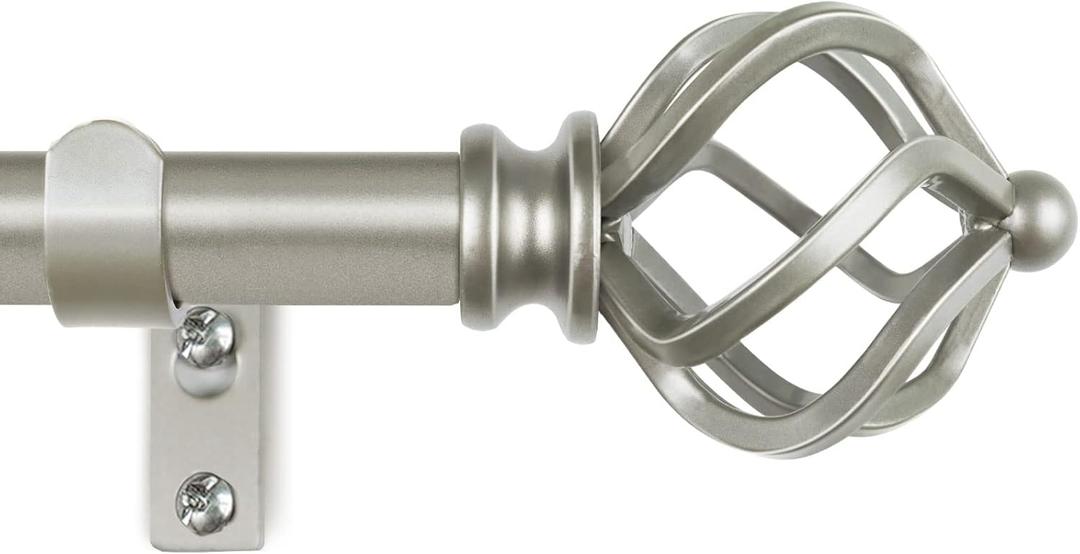 KAMANINA Silver Curtain Rods for Windows 72 to 144 Inch, Long Curtain Rod 32 to 144 Inches (2.6-12ft), 6/8 In Splicing Adjustable Single Drapery Rod with Twisted Cage Finial