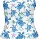 One Piece Bathing Suit for Teen Girls Comfy Crewneck Backless Bathing Suit (11-12, Sea Turtle)