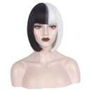 WeKen Black and White Wig for Girls Short Bob Half Black Half White Wig with Bangs for Women Cosplay Daily Party (A Black White)