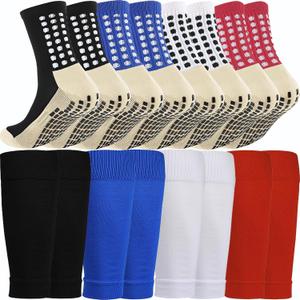 1 Set Anti-Slip Grip Soccer Socks with Shin Guard Sleeves, Sports Athletic Socks for Men Women