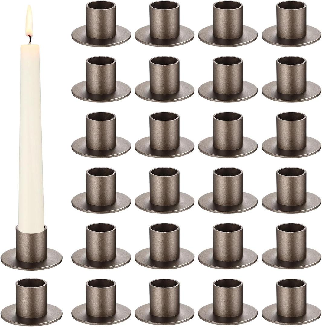 24 Pcs Gunmetal Taper Candle Holders Bulk for 5.91'' Pillar Candles Wedding Short Candlestick Holder Gunmetal Centerpieces Decoration for Wedding Anniversary Dinner Party