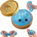Glitter Dumpling Squishy, New Mystery Glitter Dumpling Squishies Box, Soft Squeeze Dough Ball for Stress Relief, Stretchy Bun with Mini Food Steamer Desk Fidget Toy for Adults Office Home (Blue)