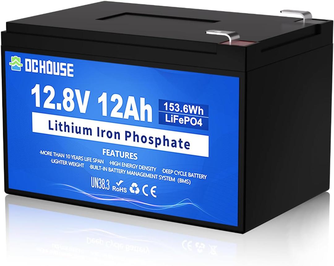 DC HOUSE 12V 12Ah LiFePO4 Lithium Battery with 15A BMS, 10 Year Lifespan,10000+ Cycles, for Marine, Ride on Toy, Trolling Motor Fish Finder, Kayak, Power Wheels, Pride Go Go Mobility Scooters
