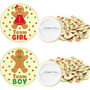 100 Pcs Christmas Gender Reveal Pins Daisy Baby Shower Buttons Pins Team He/Boy Team She/Girl Holiday for Gender Reveal Party Supply Baby Shower Game Decorations(Bright Color, Gingerbread)