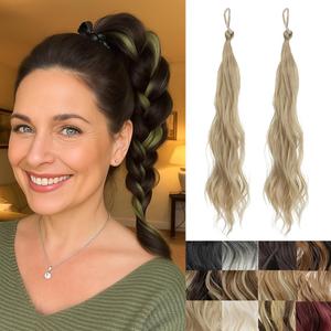 IOVOIMMSL 2 Piece Braid Wig Hair Piece Wavy Curly Scrunchies Synthetic Chignon Ponytail Hair Extensions Thick Updo Hairpieces for Women (Ash Blonde)