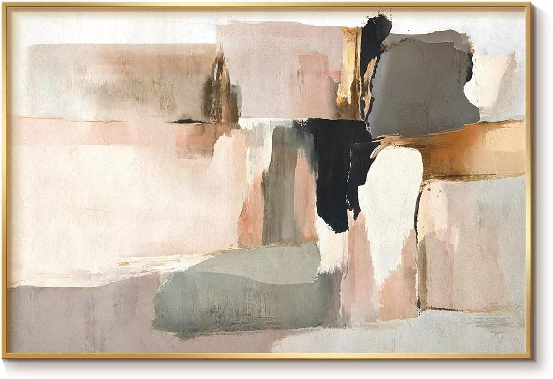 InSimSea Large Wall Art Metal Framed Abstract Minimalist Room Decor Aesthetic Canvas Print Artwork Modern Boho Wall Pictures Gold and Pink Paintings for Bedroom Living Room Gallery Bathroom 24x36in (36L" x 24W", Geometric Concerto)