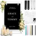 White Wedding Welcome Sign Stand with Holder - Elegant Metal Easel Display for Seating Chart, Reception Signs, Welcome Board - 30+ Customizable designs for Baby, Bridal Shower - Versatile Party Sign Holder