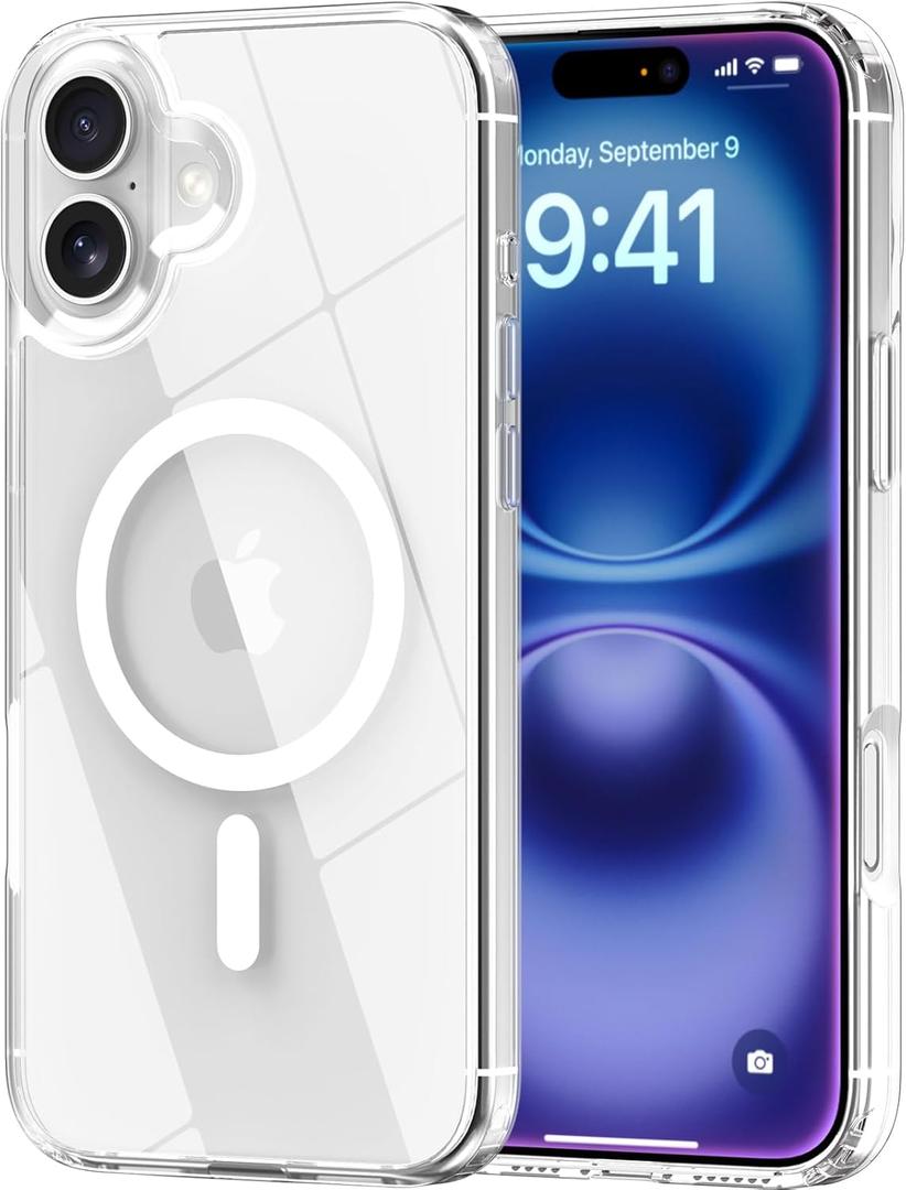 Magnetic for iPhone 16 Case, [Compatible with MagSafe][Not Yellowing][Military-Grade Protection] Crystal Clear Shockproof Protective case for iPhone 16-6.1 inch (Clear) (for iphone 16 case, Clear)