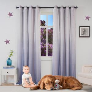 Yancorp Curtains for Girls Bedroom Kids Room Rainbow Curtains Nursery Curtain 63 inches Length Grommet Rainbow Color Decor for Playroom (Ombre Grey, W52 X L63)